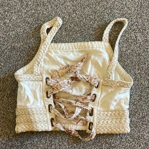 Pilcro Cream Braided-Strap Criss Cross Corset Back Tank Top